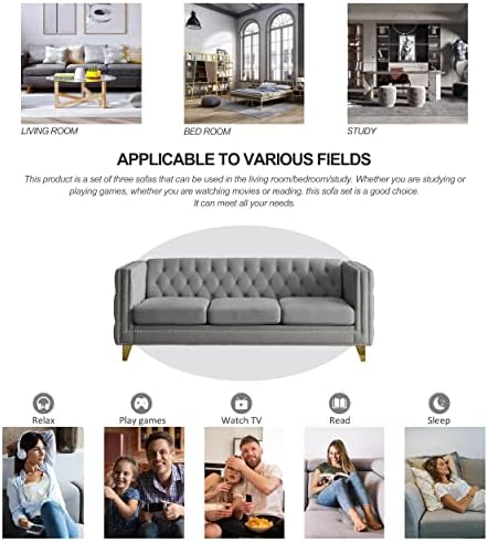 mikibama 80.5" Velvet 3 Seater Sofa Couch - Image 7