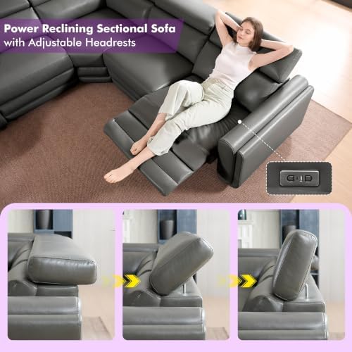 Power Recliner Sofa, Leather Sectional Couch - Image 3