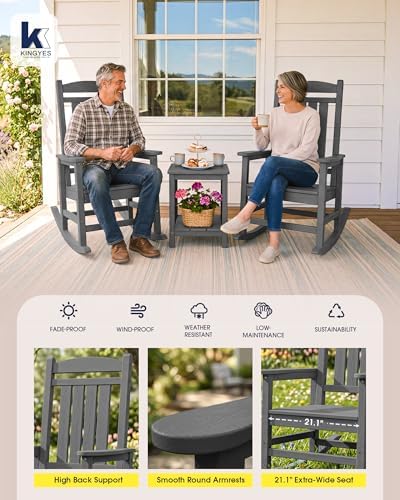 KINGYES Oversized Outdoor Rocking Chairs Set of 4, HDPE Porch Rockers - Image 6