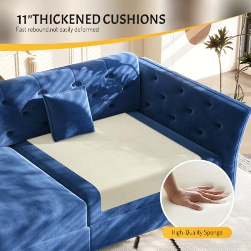 Sleeper Sofa Bed 74.4", Velvet Pull Out Couch, Flower Tufted Sofa - Image 4