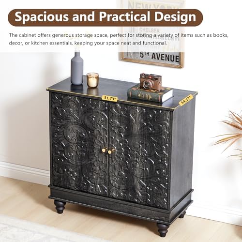 31" Accent Storage Cabinet, Floral Embossed 2 Door Sideboard - Image 4
