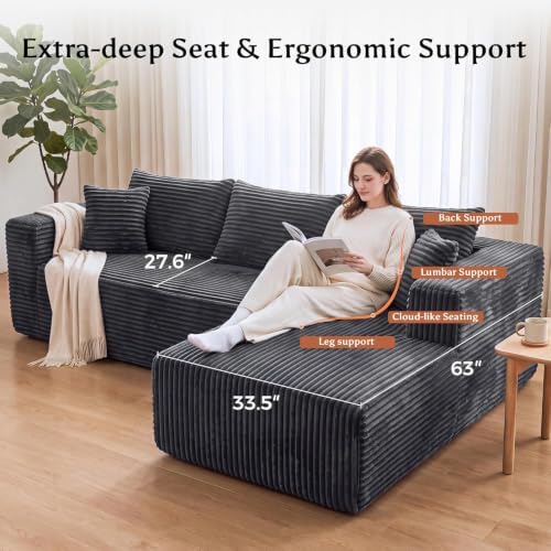 92.5" Boneless Couches for Living Room, L Shaped Modular Sectional Sofa - Image 5
