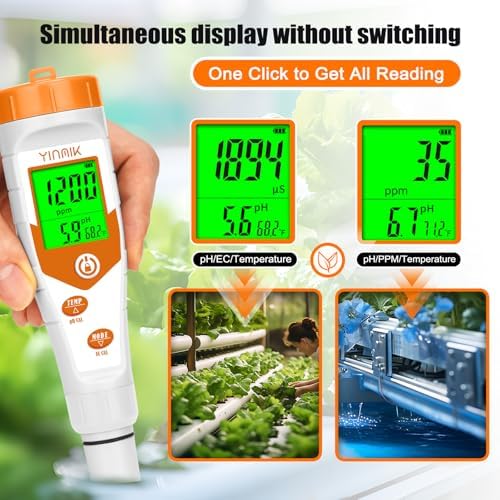 YINMIK pH Meter for Hydroponics, 4 in 1 PPM EC Meter for Plant Nutrients - Image 2