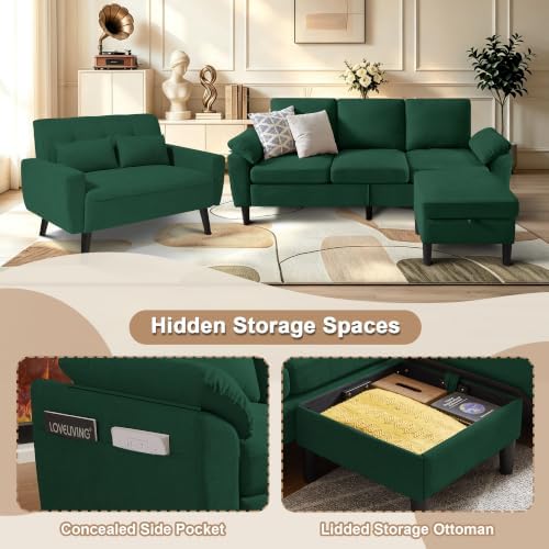 3 Pieces Sofa Set, L Shaped Sectional Couch and Loveseat Set - Image 3