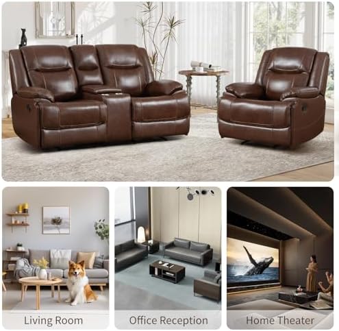 CANMOV Genuine Leather Manual Recliner Sofa Set - Image 7