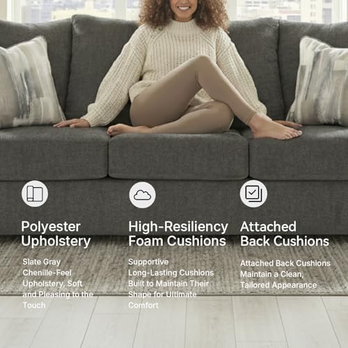 Signature Design by Ashley Gray Chenille Sofa, Easy Assembly - Image 6