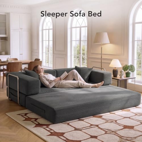 WEUP 5-in-1 Convertible Sofa Bed, Corduroy Floor Sofa Loveseat Sleeper - Image 7