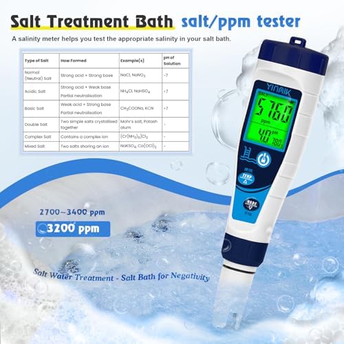 YINMIK Salt Meter for Pools & pH Meter, Digital 5 in 1 Salinity Meter - Image 4