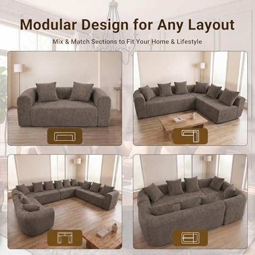 Claiks 106" Cloud Boneless Couch, L-Shaped Sectional Sofa, Light Grey - Image 7