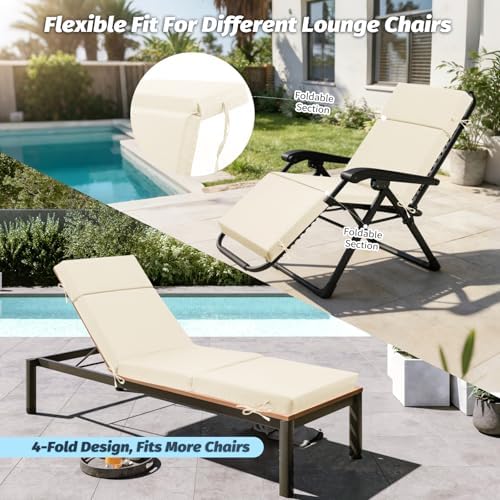 2 Pack Beige Outdoor Chaise Lounge Cushions - Image 6