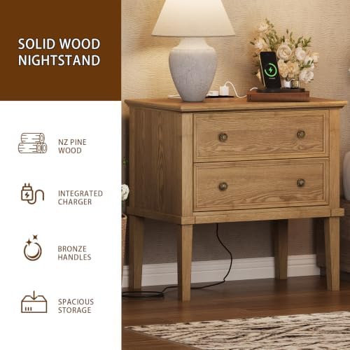 IKENO Solid Wood Nightstand - Image 3