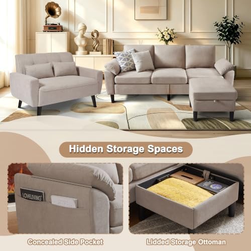 3 Pieces Sofa Set, L Shaped Sectional Couch and Loveseat Set - Image 3