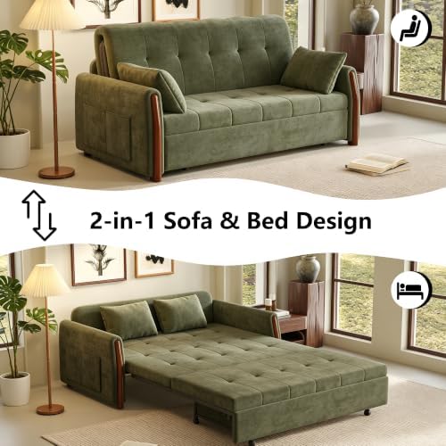64.56" Pull Out Sofa Bed with Storage, Convertible Sleeper Sofa Green - Image 3