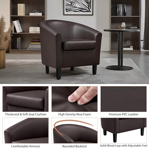 Yaheetech Accent Chairs Set of 2, Faux Leather Barrel Armchairs Espresso - Image 5