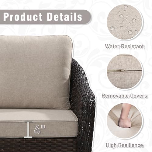 7 Piece Patio Wicker Conversation Set, 2 All-Weather Use Outdoor Wicker Loveseat - Image 4