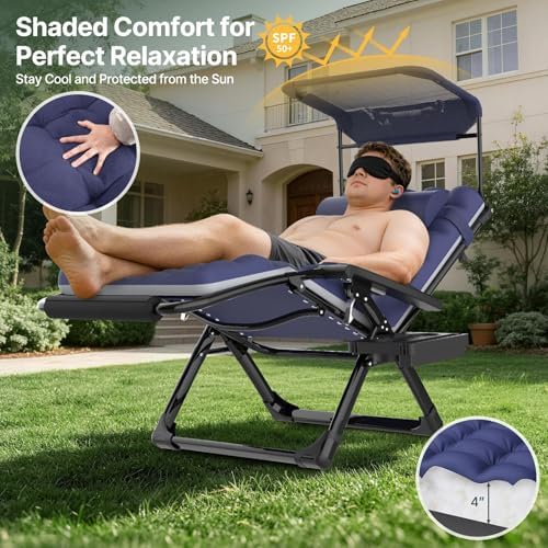 Suteck Zero Gravity Chair with Canopy, 33In XXL Oversized Lounge Chairs - Image 3