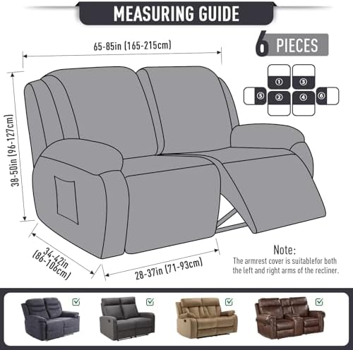 TAOCOCO Oversized Stretch Loveseat Recliner Covers 6 Piece, Charcoal Grey - Image 4