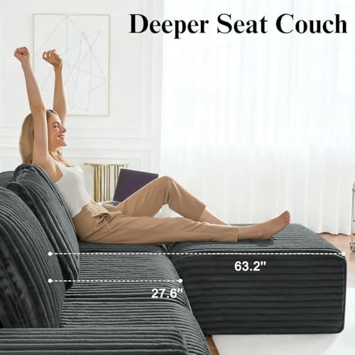 147" Boneless Couches for Living Room Oversized U-Shaped Grey - Image 5