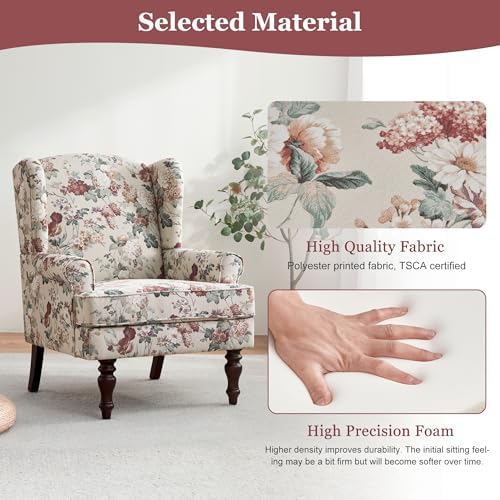 HUIMO Printed Wingback Accent Chair, Linen Upholstered High Back Armchair - Image 6