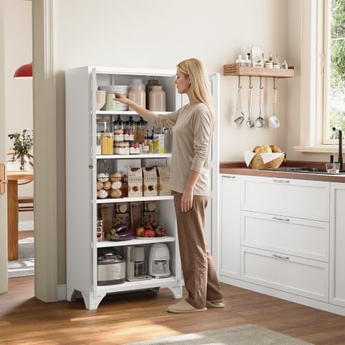 White Kitchen Pantry Storage Cabinets Food Storage Kitchen Cupboard 61" - Image 3