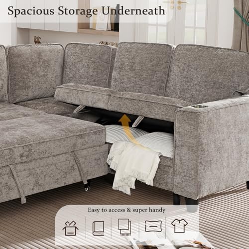 L-Shaped Sectional Couch with Storage and Pull Out Bed, Convertible Sofa Bed - Image 5