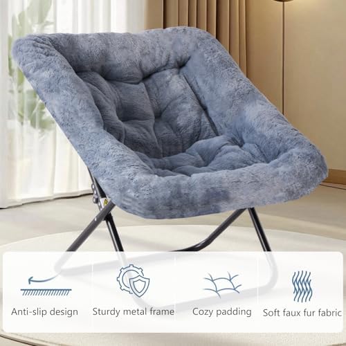 DUMOS Faux Fur Saucer Chair for Adults, Living Room Folding Lounge Chair - Image 5