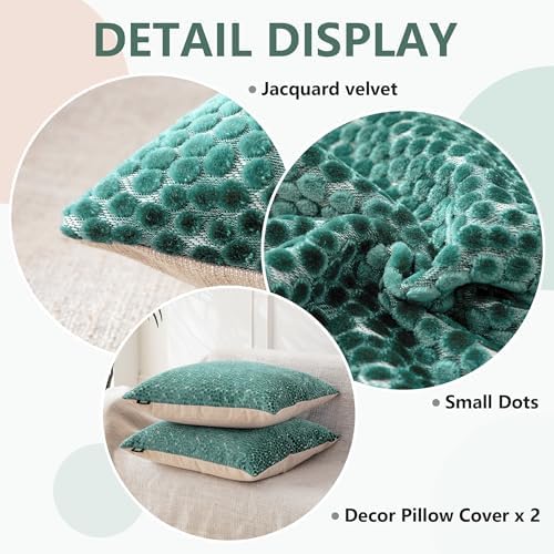 FIFU Lumbar Pillow Covers 14x20 Inch Set of 2, Jacquard Velvet, Teal Green - Image 5