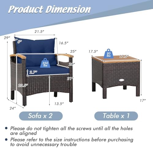 Tangkula 3-Piece Patio Furniture Set, Patiojoy Outdoor Rattan Sofa Set - Image 5
