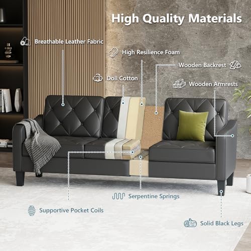 3-Piece Black Leather Sofa Living Room Set - Image 6
