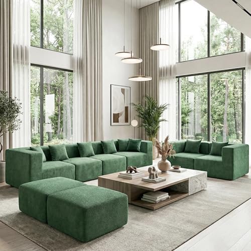 MONVANE Oversized U-Shaped 8 Seat Modular Sectional Sofa, Forest Green - Image 5