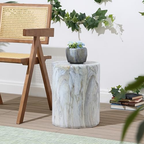 JONATHAN Y Troy Faux Marble Cylinder Accent End Table 17" - Image 2