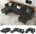 Modular Sectional Sofa, 6 Seat Modular Sleeper Sofa Couch, Dark Grey by Mangodan