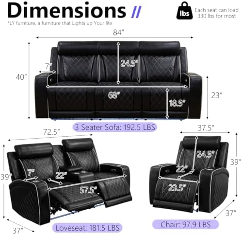 Power Recliner Sofa Couch, Living Room Furniture Sets, Breathing Leather - Image 2
