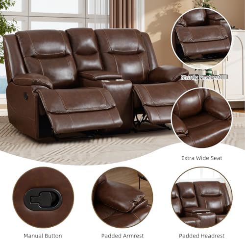 CANMOV Genuine Leather Manual Recliner Sofa Furniture Set - Image 3