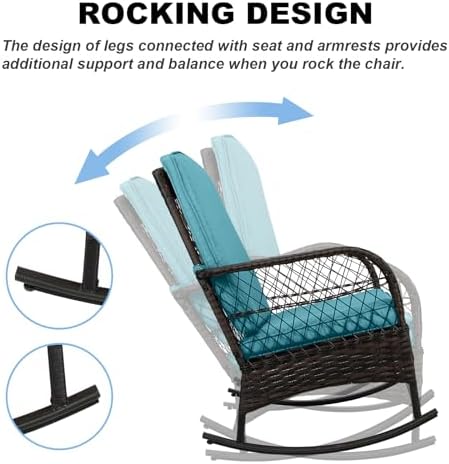 LEVELEVE 3 pcs Rocking Bistro Set Conversation Chairs PE Wicker Outdoor Rocking - Image 4