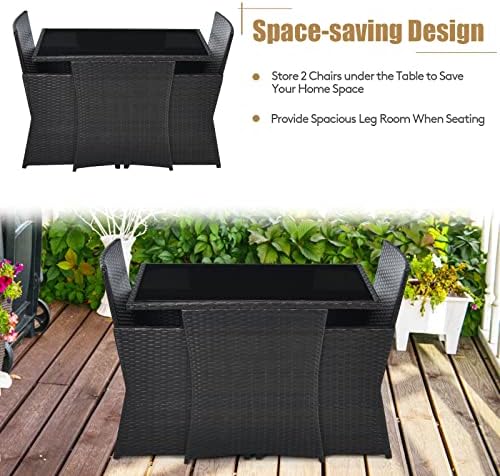 Tangkula 3 Pieces Patio Dining Set, Space-Saving PE Rattan Bistro Set - Image 6