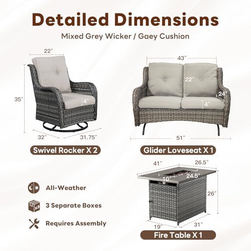 Belord 4 Piece Patio Wicker Furniture Set, Outdoor Swivel Rocker Chairs - Image 2