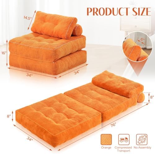 HABUTWAY Folding Sofa Bed, Convertible Sleeper Chair Bed w/2-Pillow & Handle - Image 2