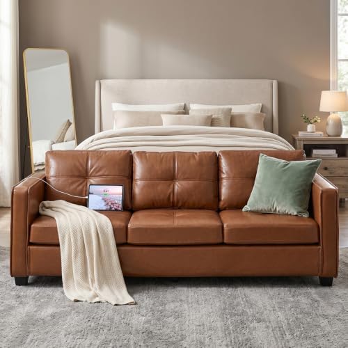 TYBOATLE 88'' Brown Faux Leather Couch - Image 4