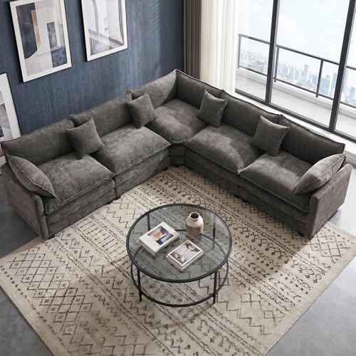 111.4" V-Shaped 5-Seat Sectional Cloud Couch, Chenille Soft Set by MUDANT