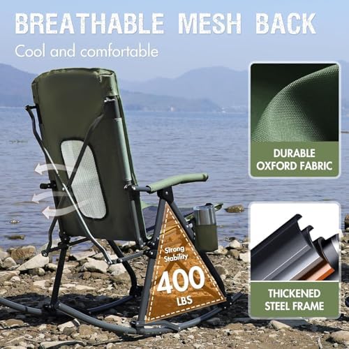 Portal Oversized Folding Rocking Camping Chair Portable 400 lbs Green - Image 5
