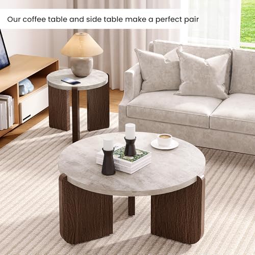 SUNBURY Coffee Table and End Table Sets, Round Marble Modern 3-Piece Living - Image 4