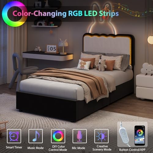 IDEALHOUSE Twin LED Bed, 2 Drawer Trundle - Image 3