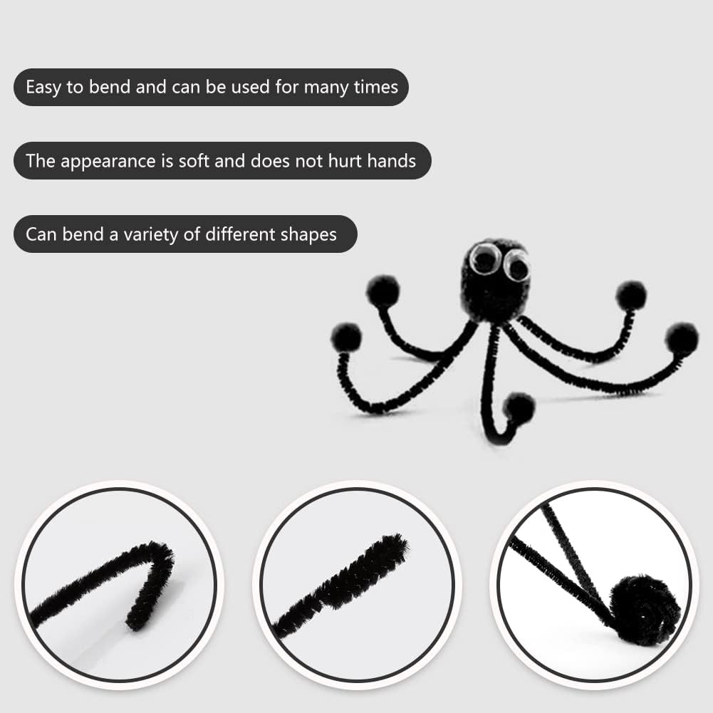 120 Pcs Black Pipe Chenille Stems, Chenille Stems Pipe Cleaners Long Craft Pipe Cleaners Pipe Cleaners for Hair Locs Beginner Creative Crafts Christmas Halloween Decorations