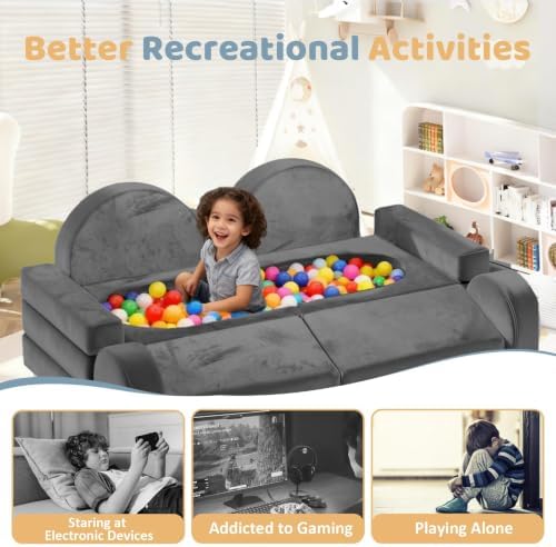 12pcs Modular Kids Play Couch, Convertible Toddler Sectional Sofa - Image 6