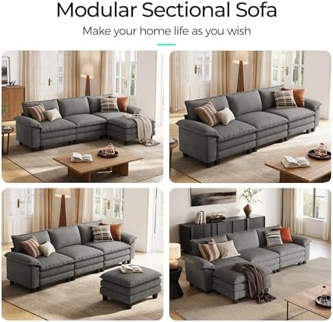 LINSY HOME 123'' Modular Sectional Sofa Grey Couch Corduroy Cloud Couches - Image 6