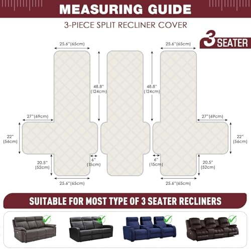 TAOCOCO 100% Waterproof Recliner Sofa Covers 3 Seater, Split Couch Covers - Image 2