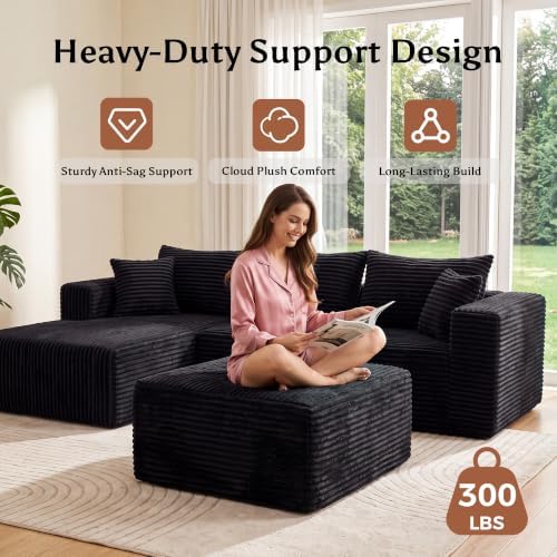 Boneless Ottoman for Couch, Corduroy Cloud Ottoman, Oversized Square Large Pouf - Image 6