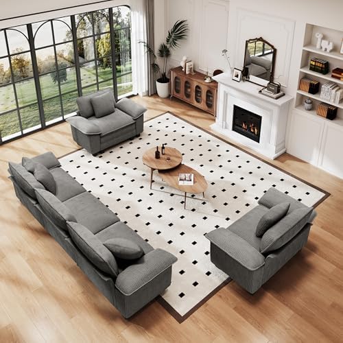 PHI VILLA 3-Piece Modular Sofa Set, 3-Seat Sectional Couch and 2 Armchairs - Image 2