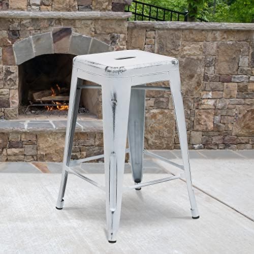 Flash Furniture Kai Commercial Grade 4 Pack 24" High Backless Distressed White - Image 2